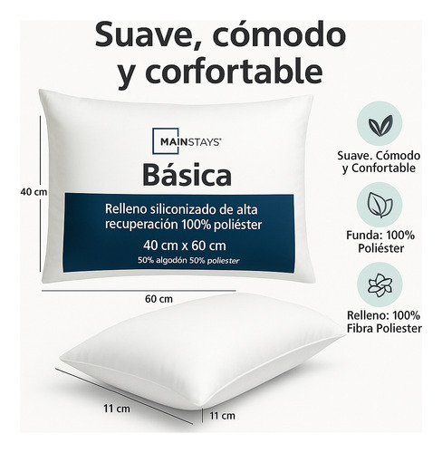 Kit 2 Almohadas Estandar Tacto Suave Relleno Semi-firme Blanco