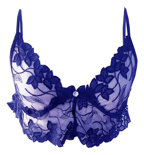Bralette De Encaje Transparente Con Tirantes Finos Y Cuello