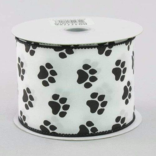 Blanco Satinado Con Negro Paw Prints 2.5  Alambrico Paw Pri