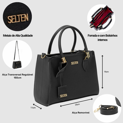 Bolsas Femininas Tote Transversal Lateral Com Carteira Preta