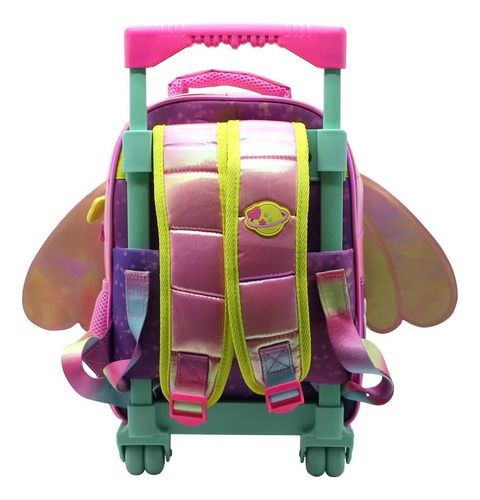 Mochila Escolar Simones Mushi Space Con Carro Color Rosa Diseño De La Tela Lisa