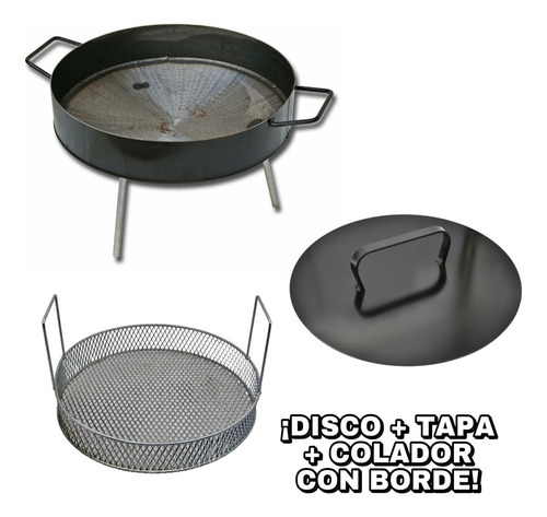 Disco Arado + Tapa + Colador Para Freir C/ Borde