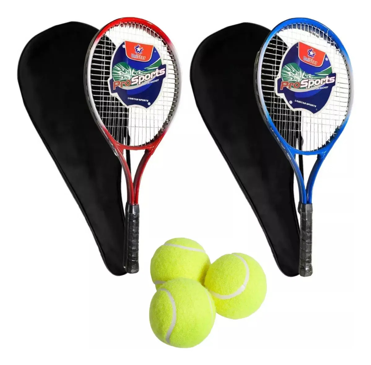Set 2 Raquetas De Tenis + 3 Pelotas Raqueta Tenis Con Funda Raquetas Azul Y Rojo Tenis Nylon 16 X 19 Raqueta Tenis Abs Tamaño Grip 0 Novatos Pelotas Tenis Clasica Amateur Goma Hauki