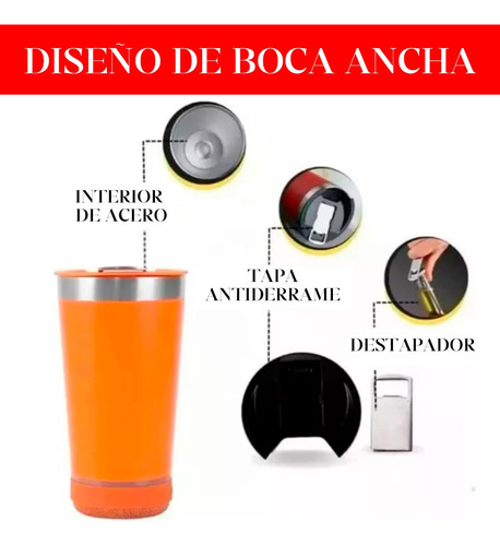 Vaso Térmico 473ml Con Parlante Destapador Luces Bluetooth Rosa Lisa