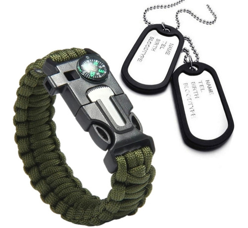 Kit Militar Pulseira Paracord + Colar Dog Tag Identificação