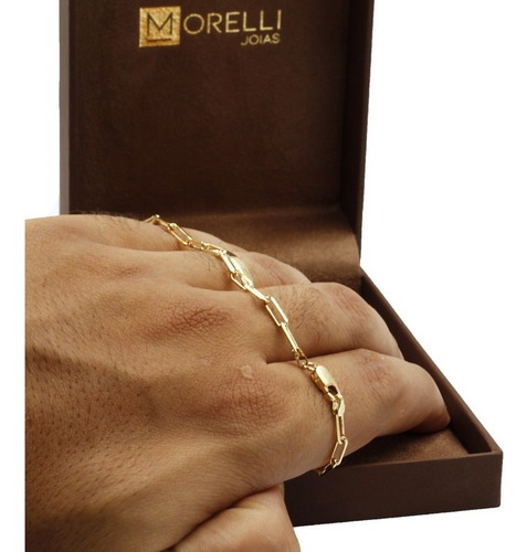 Pulseira De Ouro 18k Masculina Malha Cartier Clássica Maciça