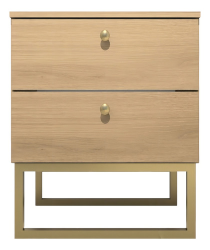 Mesa De Cabeceira Com Pés Metalon Dourado Acabamento Fosco Cor Carvalho