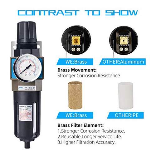 Regulador De Filtro De Aire Comprimido De 3/8 Npt, Ele...