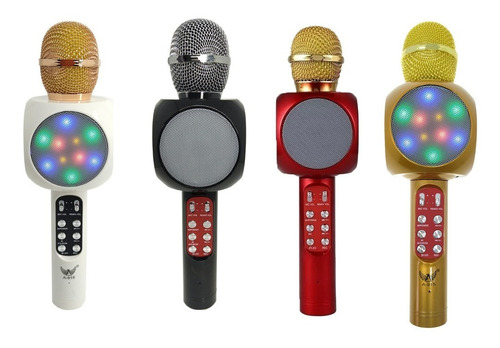 Microfone Karaokê S Fio Bluetooth 4 Cores Usb Led A-915 Cor Dourado