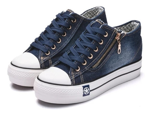Tênis Plataforma Jeans Com Ziper Importado Pronta Entrega