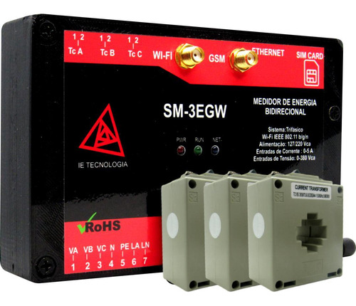 Kit Medidor De Energia Trifásico Sm-3egw + Tc Janela 200a