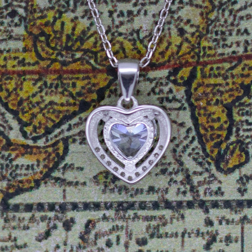 Imagen 8 de 8 de Collar Con Colgante Plata 925 Corazón Circones Elegante