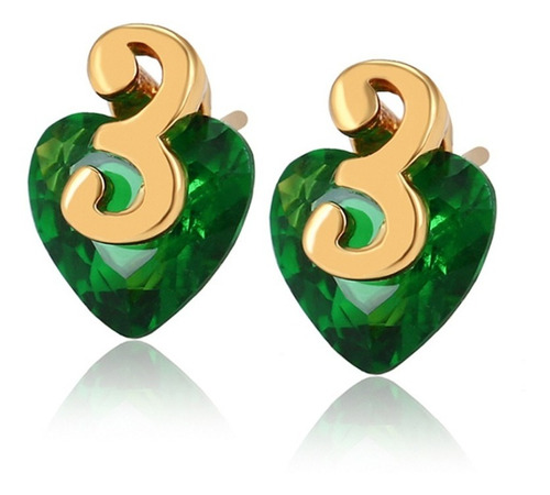 Aretes Oro 14k Lam Numero 3 Suerte Protección Amuleto Moda
