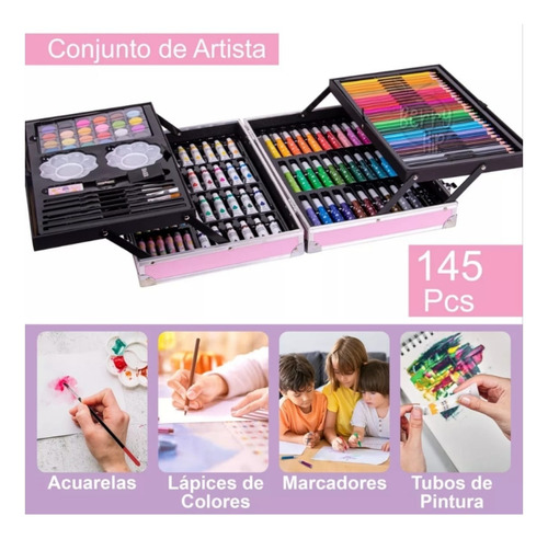 Maletín De Arte Unicornio Marcadores Colores Plegable