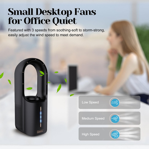 Ventilador De Escritorio Sin Aspas Mini Portátil Carga Usb Negro
