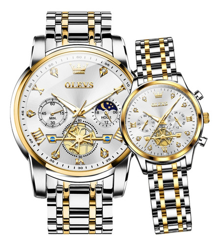 Relógio De Quartzo De Diamante Luminoso De Luxo Olevs, 2 Peç Cor Do Fundo Silver Golden White