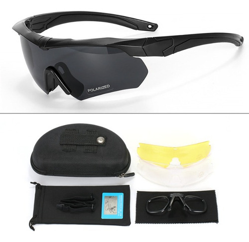 3 Lentes Táticas Militares Mica E Acessórios Armação Preta