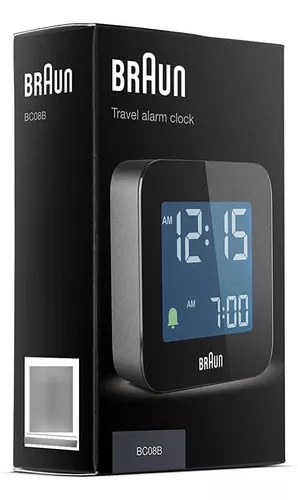 Braun Reloj despertador digital de viaje con repetición, tamaño compacto,  pantalla LCD negativa, ajuste rápido, alarma de pitido Crescendo en negro