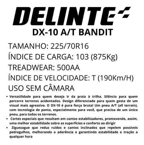 Pneu 225/70r16 Dx-10 A/t Bandit Delinte 103t Aro R16