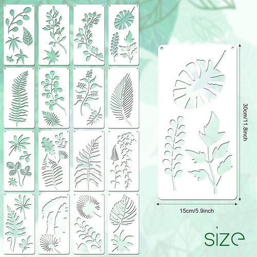 Plantilla Reutilizable For Pared, 16 Piezas, Diseño Hoja