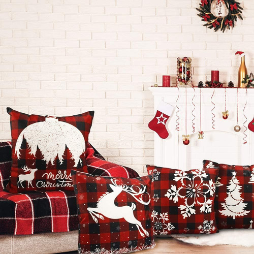 A 4 Fundas De Almohada Navideñas, Corona Y Árbol De Navidad