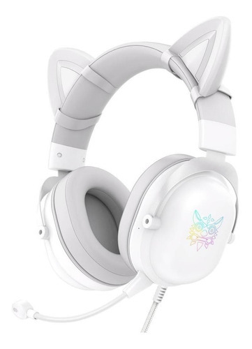 Auriculares para juegos Onikuma X11 con orejas de gatito, LED RGB, blancos