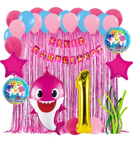 Globos Baby Shark Rosa Kit Decoración Cumpleaños