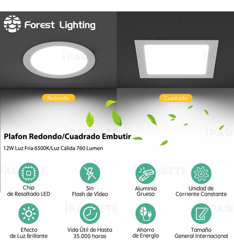 Imagen 2 de 10 de Panel Led Plafon Techo Embutir 12w Cuadrado Redondo Aplique