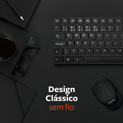 Teclado Sem Fio Abnt2 Alfanumérico Ergonômico Office Geonav Cor De Teclado Cinza-escuro