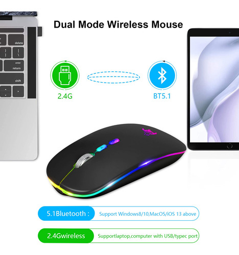 Ratón Inalámbrico Hotlife Led Recargable Bluetooth 2.4 G Neg