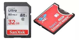 Memoria Compact Flash 32gb Sd Sdhc + Adaptador