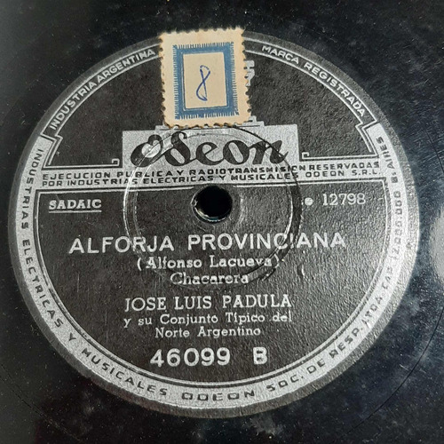 Pasta Jose Luis Padula Conjunto Norte Argentino Odeon C480