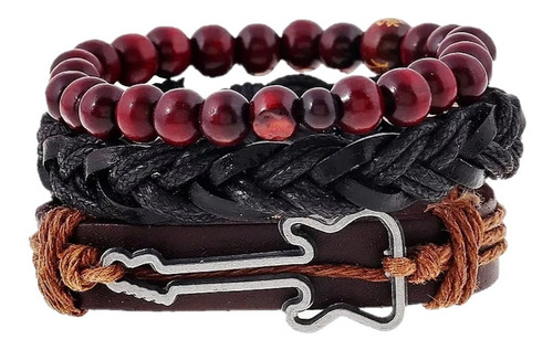 Conjunto Pulsera De Cuero Guitarra Hombre Mujer Moda 2019