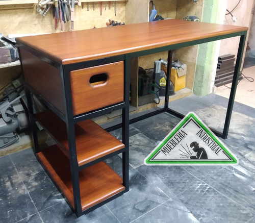 Escritorio Hierro Y Madera Cajón /estantes Estilo Industrial