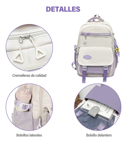 Mochila De Estudiante Nanwei Sophia Color Violeta De Gran Capacidad Diseño De La Tela 600d