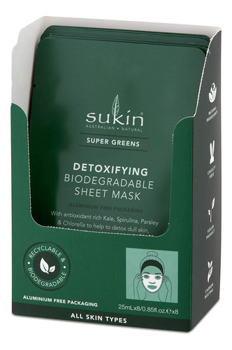 Sukin Super Greens Detoxifying Sheet Mask Sachet (pack Of 8)