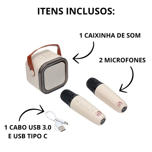 Caixinha De Som Karaokê Infantil Bluetooth 2 Microfones Sem Fio Led Portatil 110/220v Caixinha De Som