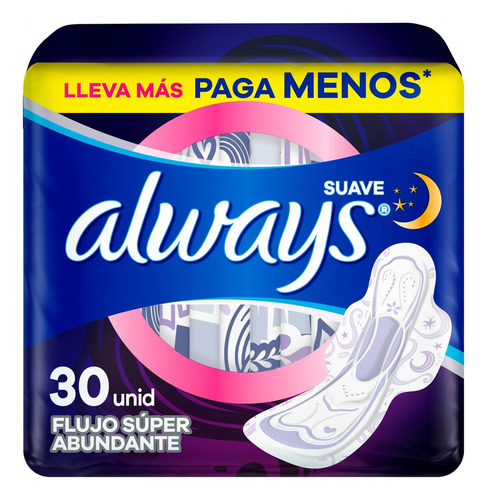 Toallas Femeninas Always Suave Nocturna, 30 Unidades