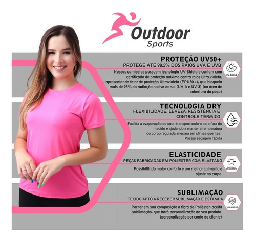 Imagem 8 de 8 de Kit 2 Camisa Feminina Academia Manga Curta Prot Solar Uv50+