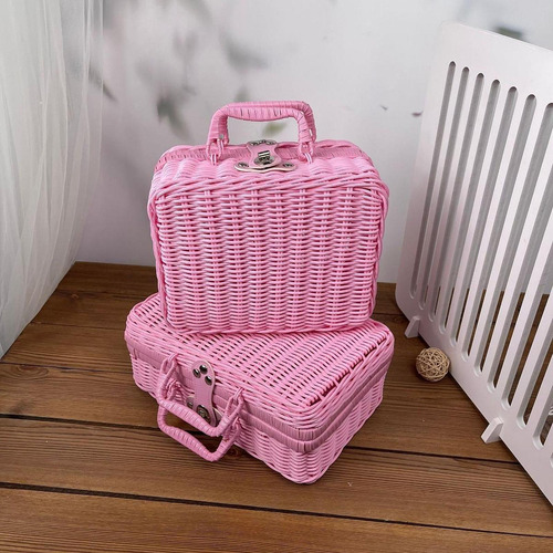 Cesta De Almacenamiento De Ratán Sintético Con Rosa Xl