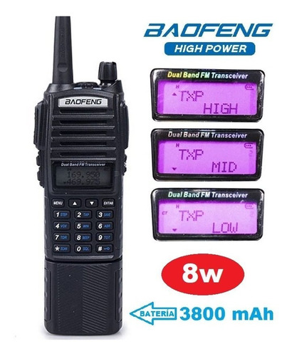 8w Radio Baofeng Uv-82 Hp Con Pila 3800 Mah + Antena Nagoya