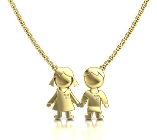 Pingente Casal De Filhos Mãe Menino Menina Em Ouro 18k