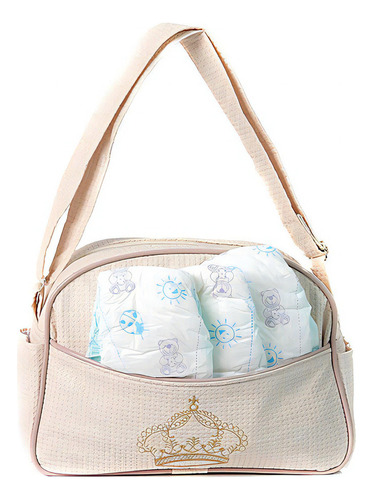 Bolsa Maternidade Com 3 Fraldas Para Boneca Bebê Reborn Bege Desenho do tecido Liso