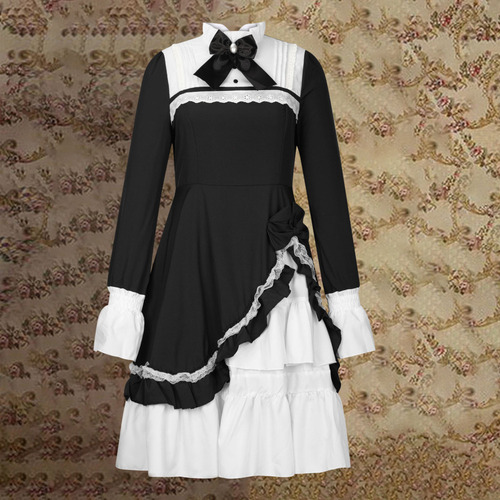 Vestido Estilo Retro Bonito Para Mujer, Encaje, Manga Larga,