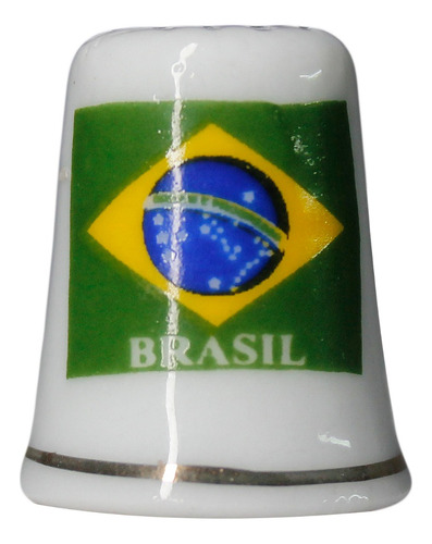 Dedal Branco Com Bandeira Do Brasil Em Cerâmica 9g 2cm Cer89