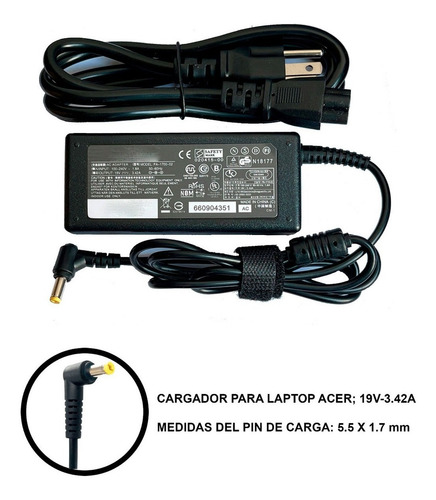 Cargador Para Acer Aspire 19v 3.42a 65w Punta 5.5 X 1.7 Mm