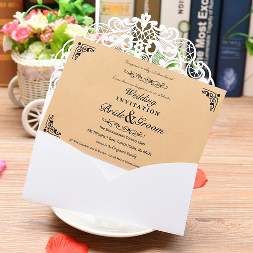 Imagem 8 de 9 de 10pcs Pérola Papel Laser Corte Casamento Cartões