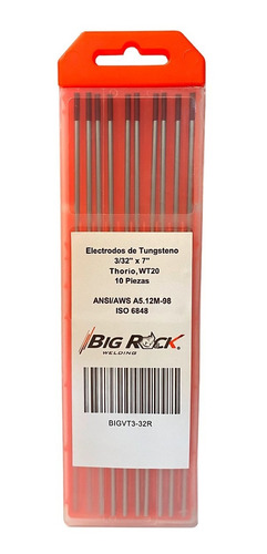 10 Electrodo Tungsteno 2% Torio Punta Roja De 3/32, Big Rock