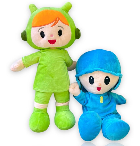 Peluche Pocoyo Y Nina 40 Cm  Pocoyo Azul Nina Verde Pocoyo