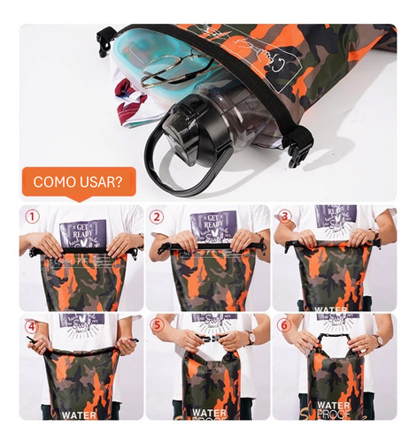 Saco Estanque Prova Agua 10 Litros Mochila Impermeável Bag Cor Laranja